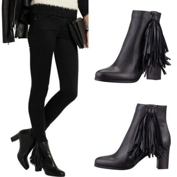 Christian Louboutin Jimmynetta Black Calfskin Leather Fringe Ankle Chelsea Boot - Picture 6 of 16